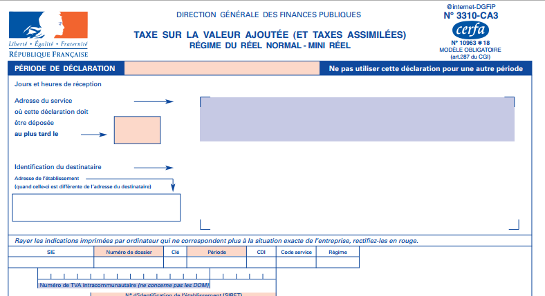 Déclaration de TVA CA3 3310