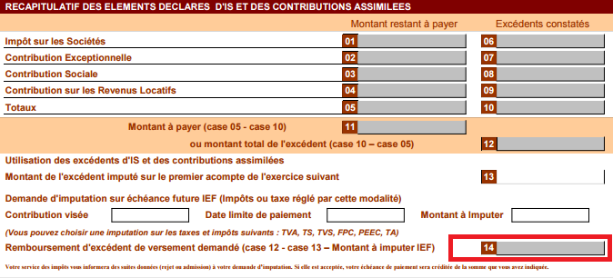 remboursement d'is sur le relevé de solde d'is