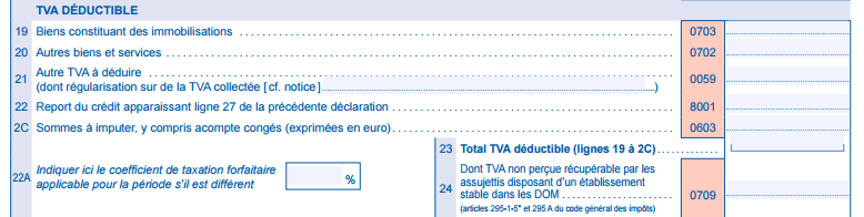 cadre TVA déductible sur la déclaration de TVA ca3 3310